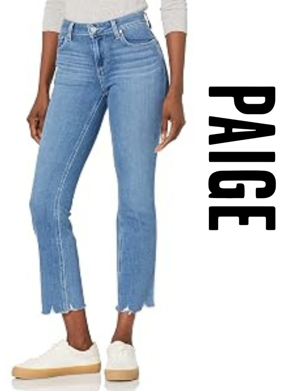 PAIGE Light Blue Cropped Straight Jeans with Frayed Hem - Size 26